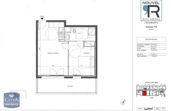 Appartement à louer 2 pièces 40.79m²