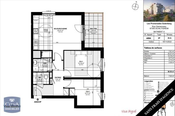 Location appartement Schiltigheim (67300) 3 pièces 58.5m²