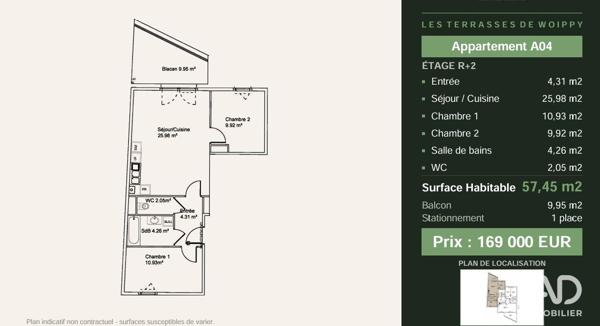 Appartement (neuf) à vendre 3 pièces 57 m² Woippy