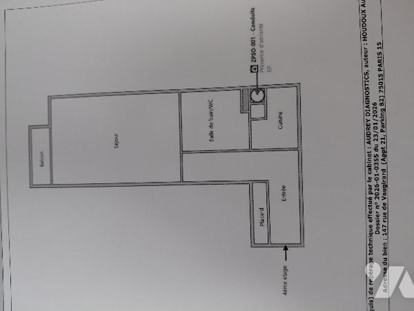 Studio situé au 4ème étage comprenant pièce à vivre, cuisine, SDB avec WC et balcon, vendu avec cave