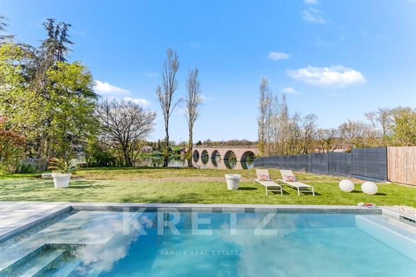 Villa contemporaine T7 première ligne du Tarn, avec piscine, ponton privé, garage