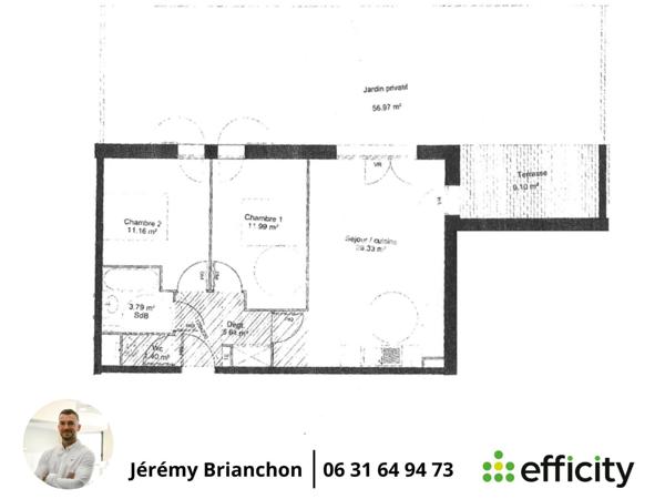 Appartement 3 pièces - 65 m² Exclusivité efficity