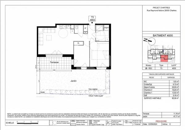 Appartement T3 neuf livraison imminente à Chartres à 5 min du lycée Fulbert