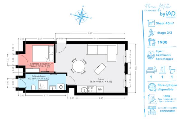 Appartement à vendre 2 pièces 40 m² Montbéliard