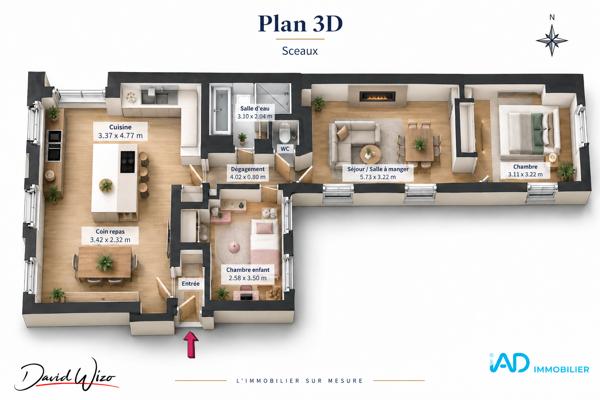 Appartement à vendre 4 pièces 73 m² Sceaux