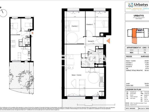 À vendre Appartement 3 pièces 58.46 m² - L'hermitage 35590