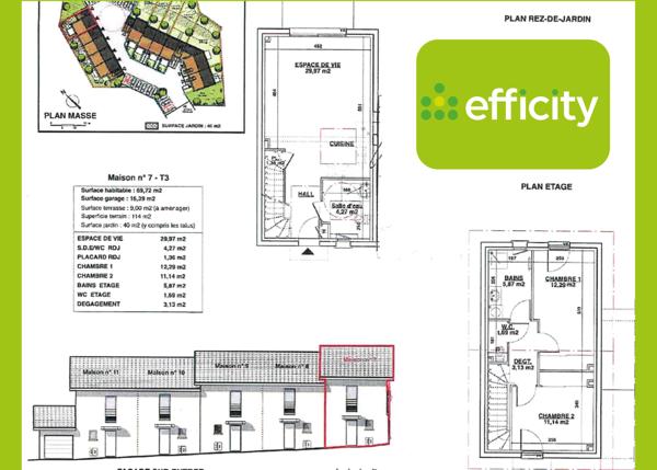 Maison 3 pièces - 70 m² Exclusivité efficity