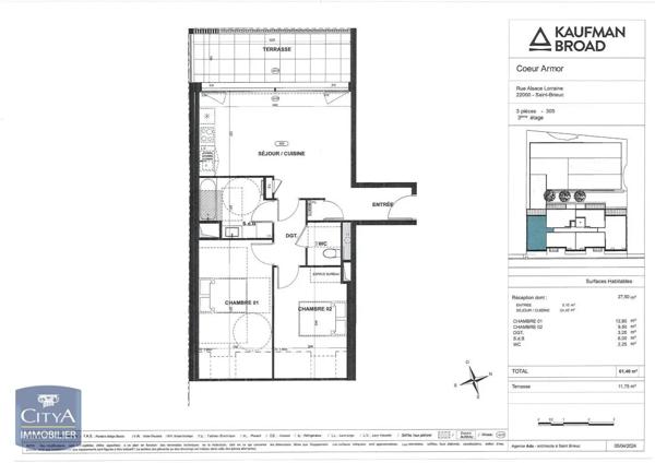 Appartement à louer 3 pièces 61.4m² Saint-Brieuc (22000)