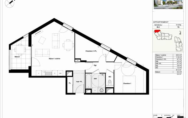 Appartement à vendre    3 pièces • 61,30 m2 Pierre-Bénite