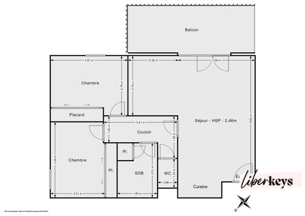 T3 Lumineux 60 m² + Balcon + Parking 