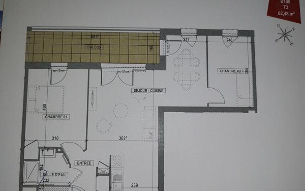 Appartement à louer    3 pièces • 62,48 m2 Lagord
