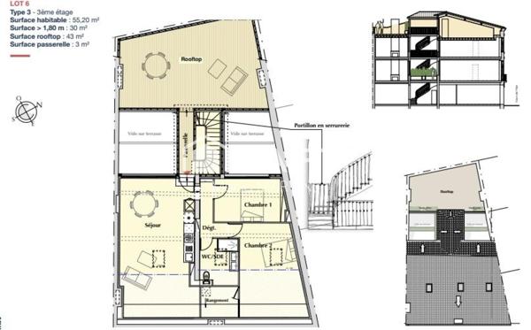 BORDEAUX SINT MICHEL - INVESTISSEMENT LOCATIF CONVENTIONNE ANAH - DERNIER ETAGE - ROOFTOP 43M²