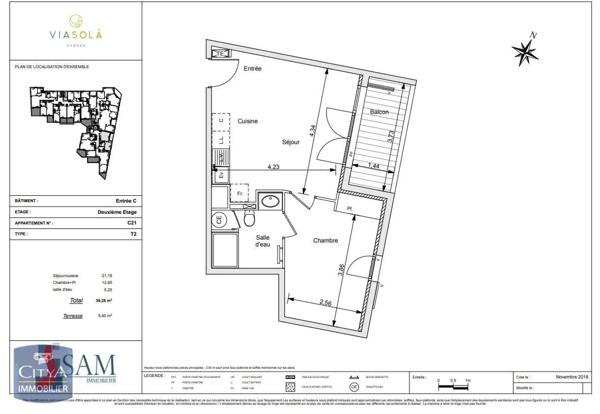 Appartement à louer 2 pièces 39.25m²
