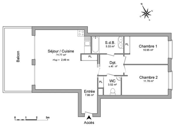 Location Appartement 3 pièces 68.7 m² - 14 RUE HENRI DESCOT Cenon 33150