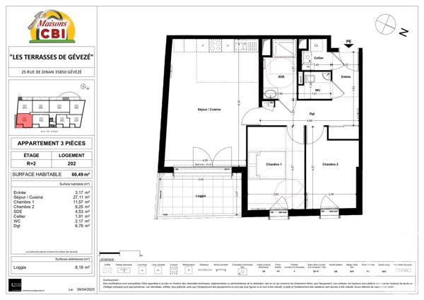 Appartement T3 à vendre  3 pièces - 66,53 m2 GEVEZE - 35