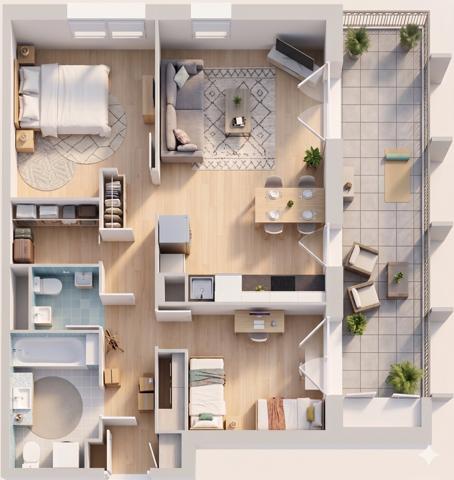 T3 au 7ème étage avec terrasse de 17 m² et placards extérieurs – Pantin