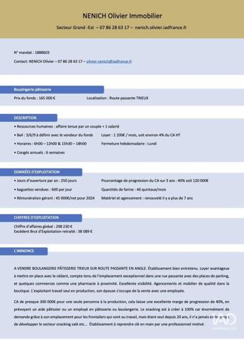 Boulangerie à vendre 350 m² Trieux