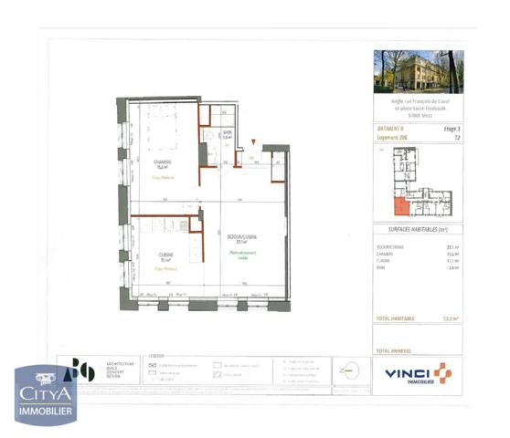Appartement à louer 2 pièces 53.2m² Metz (57000)