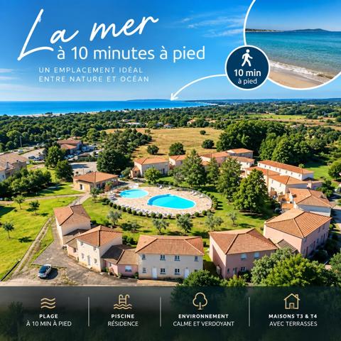 T2 avec terrasse, jardin et piscine à 8min plage