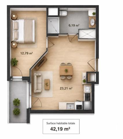 Appartement F2 Bis à vendre  3 pièces - 47 m 2   DAMMARTIN EN GOELE  - 77