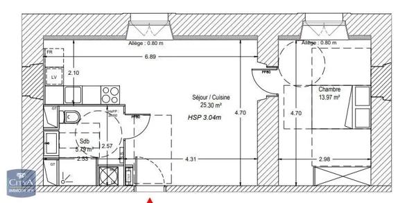 Appartement à louer 2 pièces 45.06m² Douai (59500)