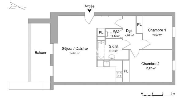 Location Appartement 3 pièces 69.09 m² - Le Pontet 84130