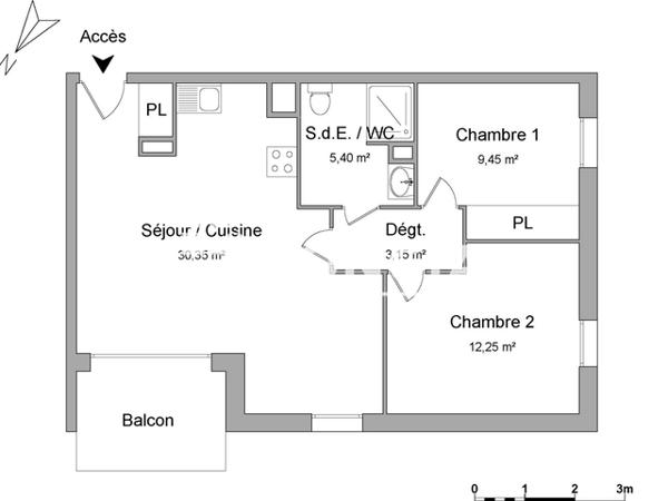 Location Appartement 3 pièces 60.6 m² - COUR VICTOR HUGO Cenon 33150