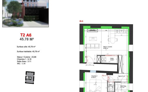 Appartement à vendre    2 pièces • 45,78 m2 Arras
