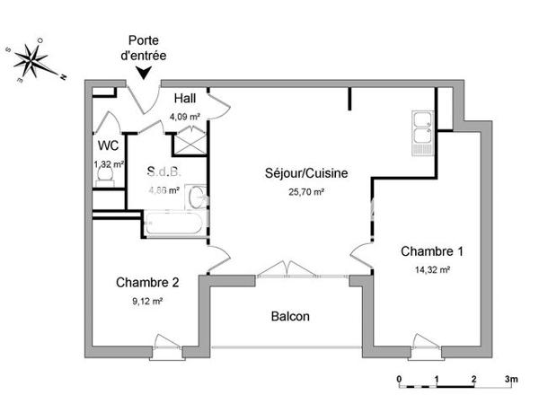 Location Appartement 3 pièces 59.41 m² - ET RUE MARTIN LUTHER KING Capinghem 59160