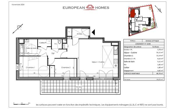 Appartement à vendre    3 pièces • 68,76 m2 La Chevrolière
