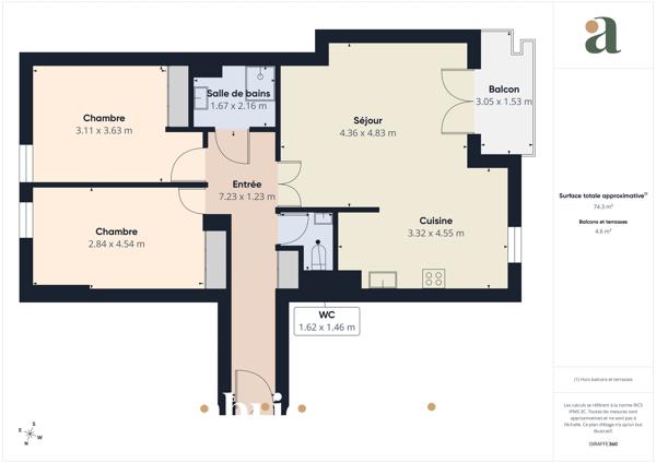 Appartement lumineux avec balcon en vente proche du bourg de Saint Sébastien /Loire, (44230)