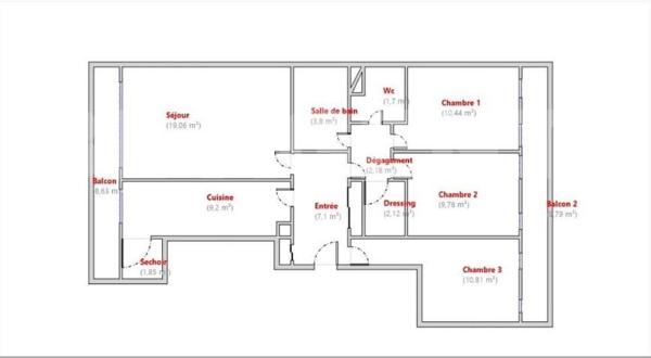 T4 traversant avec balcons et garage en dernier étage (négociable)