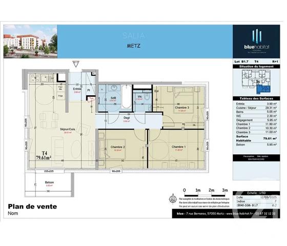 Appartement F4 à vendre  4 pièces - 79,61 m 2   METZ  - 57
