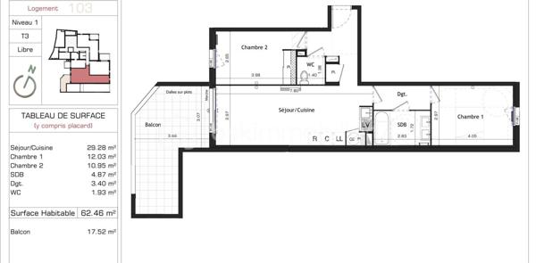 Appartement de 62 m²