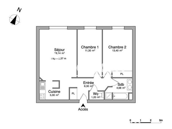 Location Appartement 3 pièces 61 m² - 17-21 RUE MANON CORMIER Bordeaux 33000