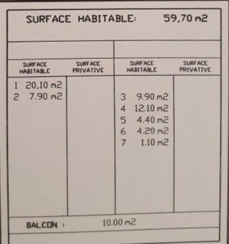 Appartement 3 pièces 2 chambres de 60 m2 Terrasse de 10 m2 Dernière étage DPE "C"
