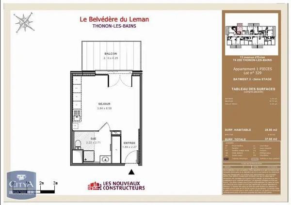 Appartement à louer 1 pièce 28.86m² Thonon-les-Bains (74200)