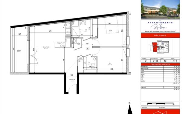 Appartement à vendre    3 pièces • 65,97 m2 Château-Thierry
