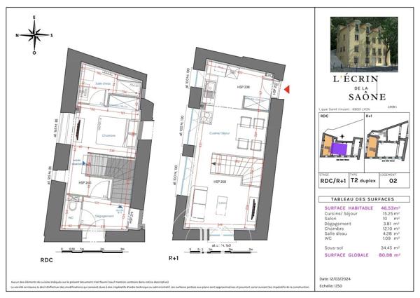 Lyon 1er, Appartement 1 Chambre -  47 m² à vendre