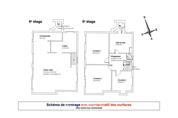 Duplex en dernier étage traversant – Quartier Martyrs