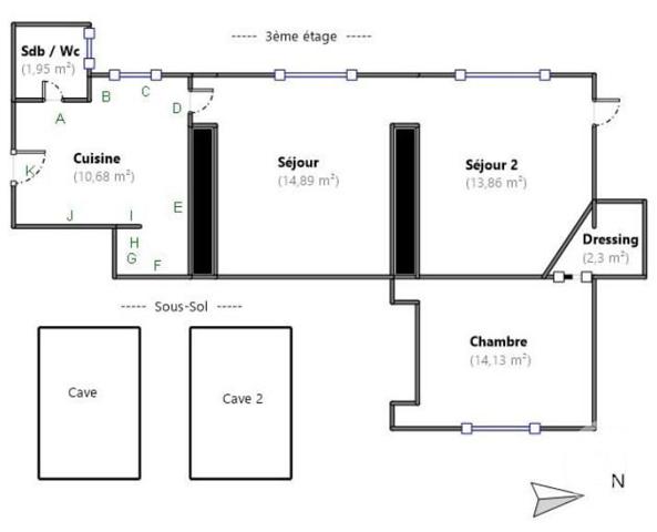 Appartement T4 à vendre  3 pièces - 58 m2 PARIS - 75010
