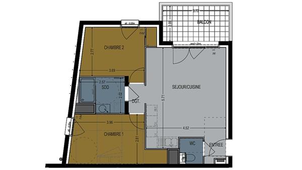 Appartement à vendre 3 pièces 57 m² Domène