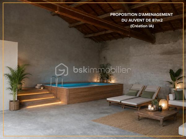 Maison idéale pour une famille, ou pour un projet de développement d'activité nécessitant la présence d'un grand espace couvert.

Derrière sa façade pleine de charme, cette maison séduit par ses volumes généreux, son authenticité et son atmosphère chaleureuse. Elle développe une partie principale idéale pour une vie de famille, avec de beaux espaces de vie, une grande cuisine conviviale avec îlot central, plusieurs chambres, une salle d’eau rénovée et de nombreux espaces annexes pratiques.

Le bien comprend également une dépendance / partie annexe, accessible soit depuis l’extérieur, soit directement depuis l’intérieur de la maison, ce qui lui donne une vraie souplesse d’usage. Cet espace complète harmonieusement l’ensemble avec une cuisine, une pièce de vie et une grande chambre sous poutres, pleine de charme et de caractère.

Cette configuration permet d’envisager différents projets selon les besoins : espace pour recevoir, lieu de vie indépendant pour un proche, partie complémentaire pour une grande famille, ou encore espace distinct pour une activité ou un usage mixte.

À l’extérieur, vous profiterez d’un jardin arboré, intime et plein de charme, propice aux repas d’été, aux moments en famille ou à la détente. 

Un grand auvent de 87m2 complète l’ensemble et constitue un véritable atout pour le stationnement, le stockage, un atelier ou tout autre projet nécessitant de beaux volumes (espace piscine/jacuzzi).

Un bien rare, chaleureux et plein de personnalité, qui offre à la fois le charme de l’ancien, de beaux volumes et une organisation particulièrement intéressante grâce à sa partie annexe.

La surface totale d'usage est d’environ 195 m², incluant une partie annexe. À titre de précision, le DPE a été établi sur une surface de référence de 157,62 m².

Vous souhaitez découvrir cette maison mais vous habitez loin ?
Éléonore vous propose, dans un premier temps, un rendez-vous de présentation à distance grâce à la visite virtuelle 3D.
Bien entendu, rien ne remplace une visite sur place pour ressentir pleinement l’atmosphère et le charme des lieux.
N’hésitez pas à la contacter pour toute question !