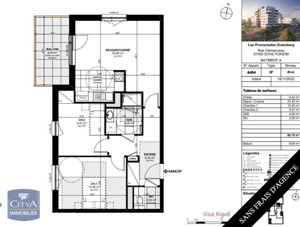 Location appartement Schiltigheim (67300) 3 pièces 60.19m²