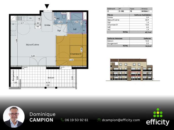 Appartement 2 pièces - 48 m²