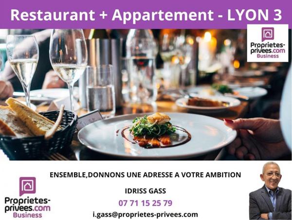 69003 LYON - RESTAURANT  85 COUVERTS, TERRASSE + Appartement