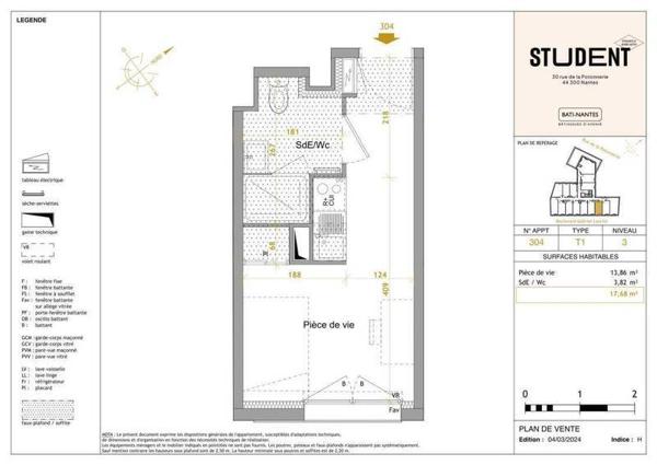 Appartement 1 pièce - 44300 Nantes -  Perverie