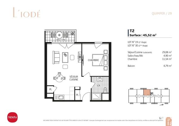 Appartement à vendre 2 pièces 45 m² Quimper