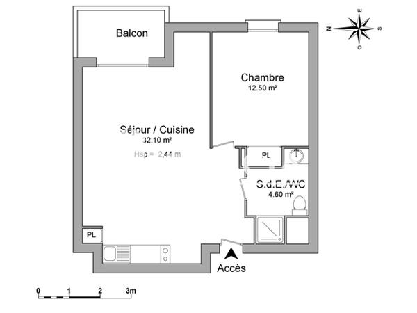 Location Appartement 2 pièces 47.05 m² - ALLEE DU 7ÈME ART - RUE PIERRE NOAILLES Talence 33400