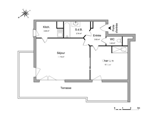 Location Appartement 2 pièces 42.59 m² - 10 A ALLEE DE LANVAUX Rennes 35700